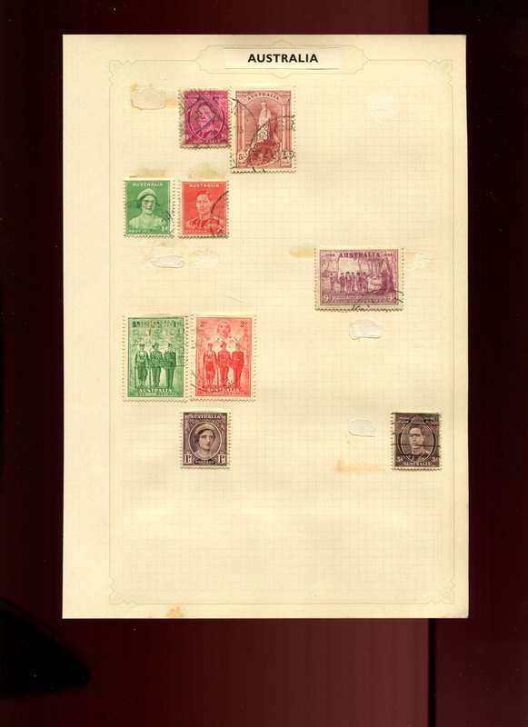 Australia -  9 Stamps Mounted on Old Album Page