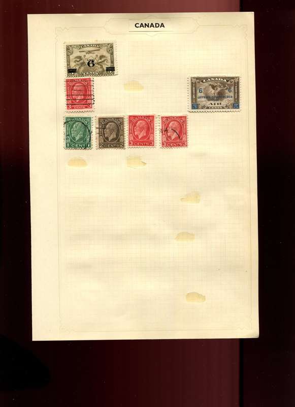 Canada - 7 Stamps Mounted on Old Album Page