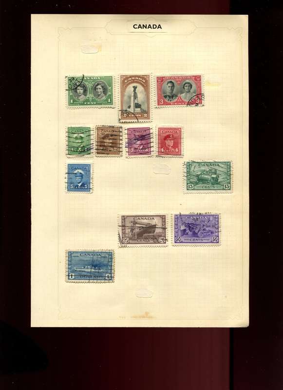 Canada - 12 Stamps Mounted on Old Album Page