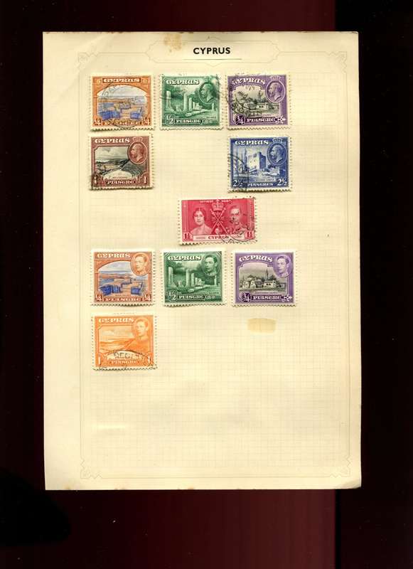 Cyprus - 10 Stamps Mounted on Old Album Page