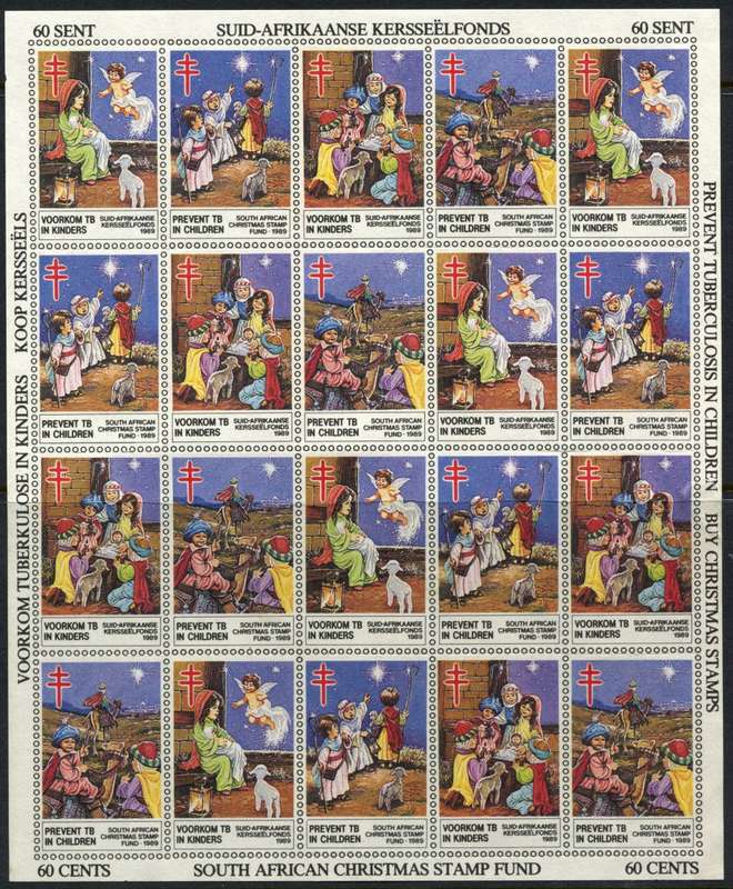RSA - Christmas Stamps - Complete Sheet - Cinderellas - 1989 - MM