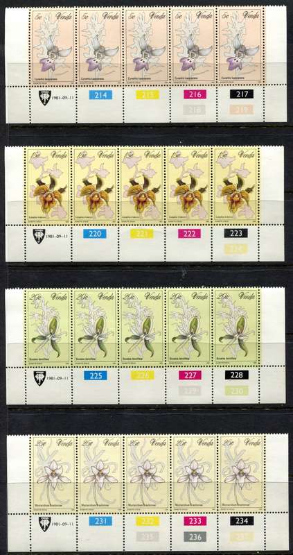 Venda - Set of 4 Control Strips of 5 - 1981 - MNH