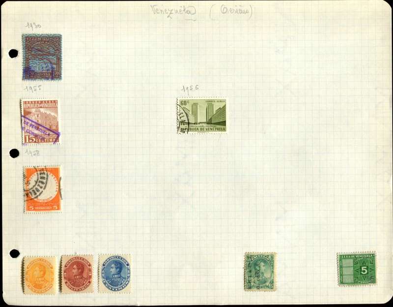 Venezuela - 9 Stamps on Old Album Page