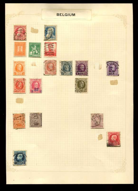 Belgium - 18 Stamps Mounted on Old Album Page