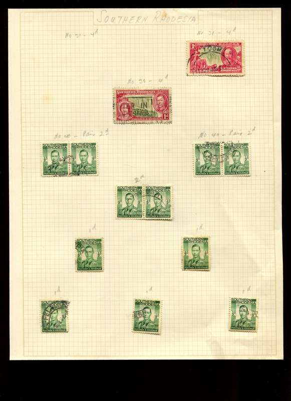 Southern Rhodesia - 13 Stamps Mounted on Old Album Page