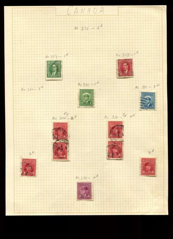 Canada - 11 Stamps Mounted on Old Album Page