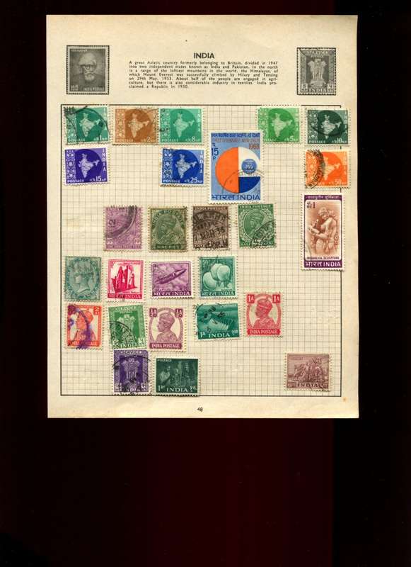 India - 26 Stamps Mounted on Old Album Page