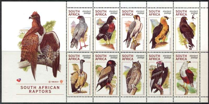 RSA - Birds - Raptors - 1 Full Sheets of 10 -1998 -  MNH - Perforated Side Margins