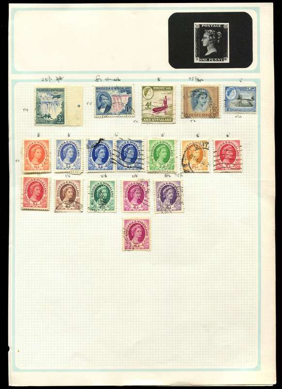 Rhodesia and Nyasaland - 18 Stamps Mounted On Old Album Page