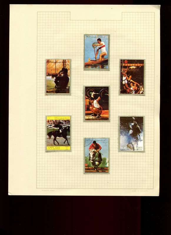 Sport - Ajman - 7 Stamps Mounted On Old Album Page