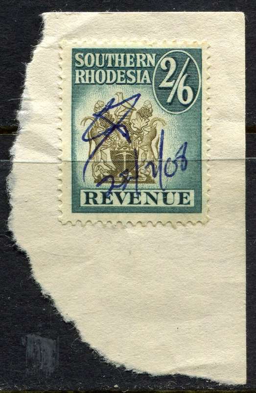 Southern Rhodesia - Revenue - Used On Piece