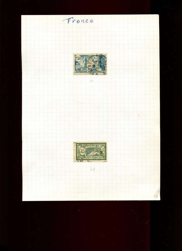 France - 2 Stamps Mounted On Old Album Page
