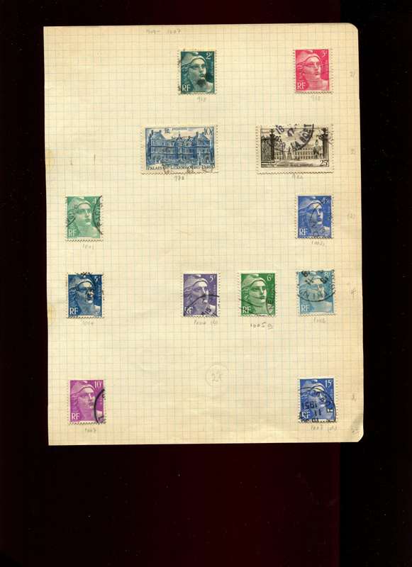 France - 12 Stamps Mounted On Old Album Page