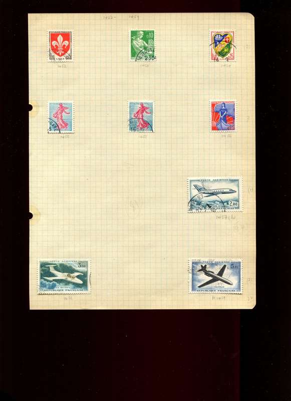 France - 9 Stamps Mounted On Old Album Page