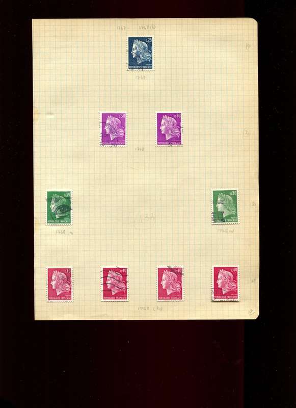 France - 9 Stamps Mounted On Old Album Page
