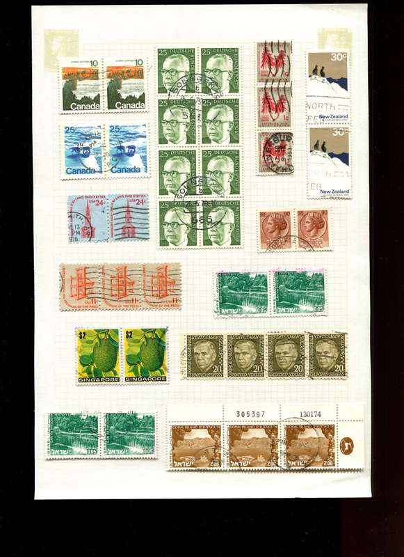 World Mix in Multiples - 37 Stamps Mounted On Old Album Page