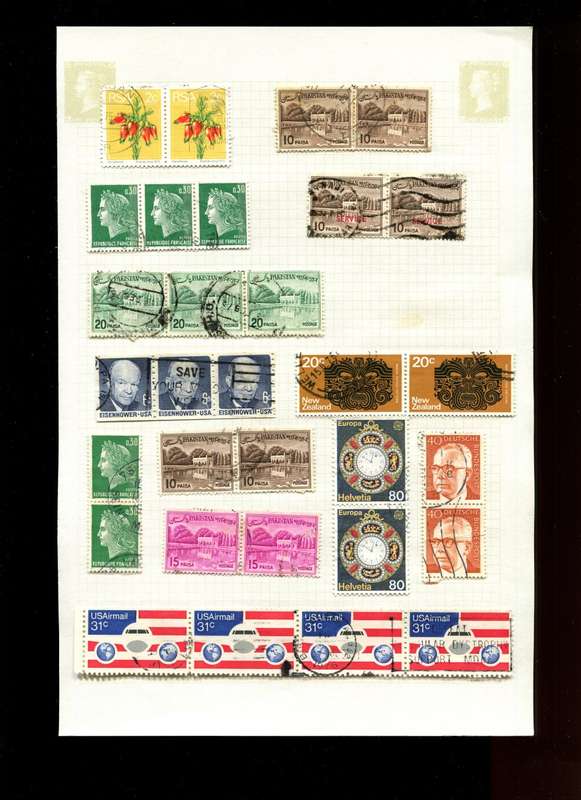 Word Mix in Multiples - 31 Stamps  Mounted On Old Album Page