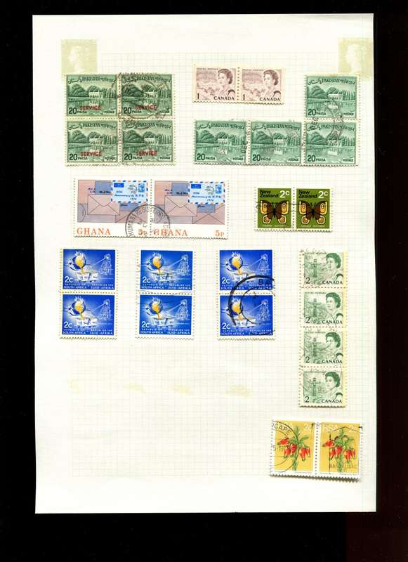 World Mix in Multiples - 26 Stamps  Mounted On Old Album Page