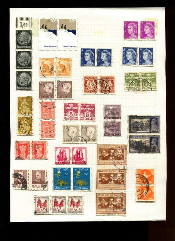 World Mix in Multiples - 47 Stamps  Mounted On Old Album Page