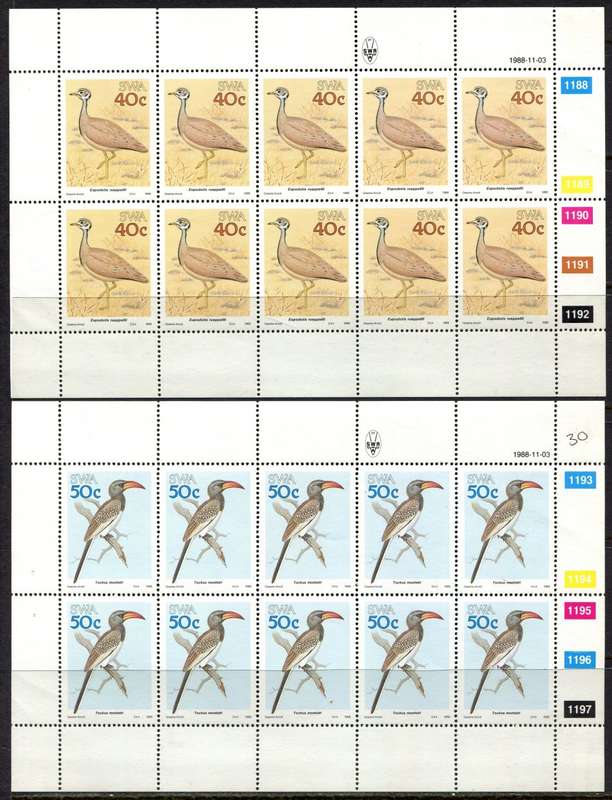 SWA - Set of 4 Complete Sheets of 10 - 1988 - MNH