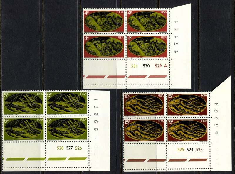 RSA - 3 Control Blocks of 4 - 1973 - MNH