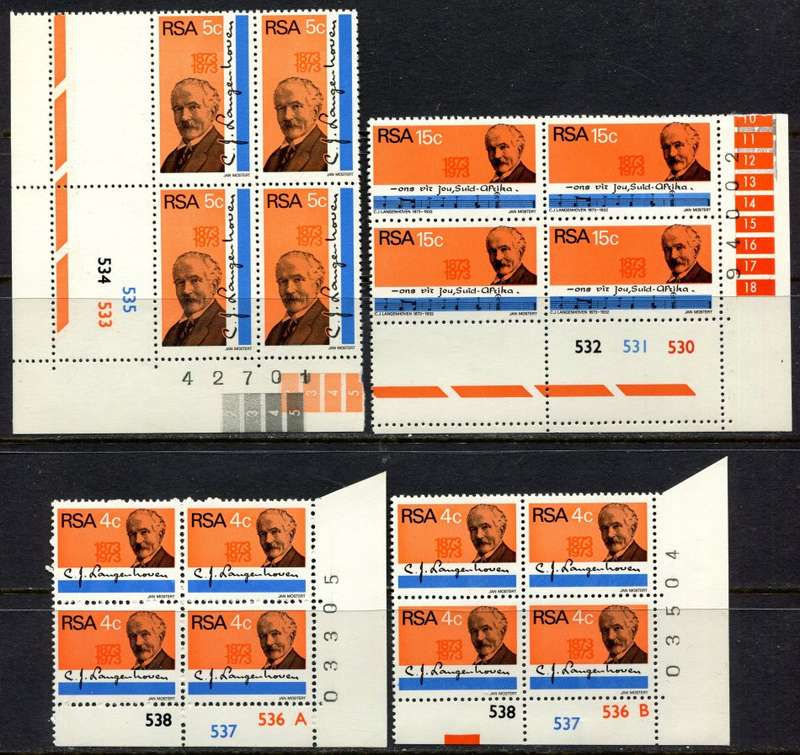 RSA - 4 Control Blocks of 4 - 1973 - MNH