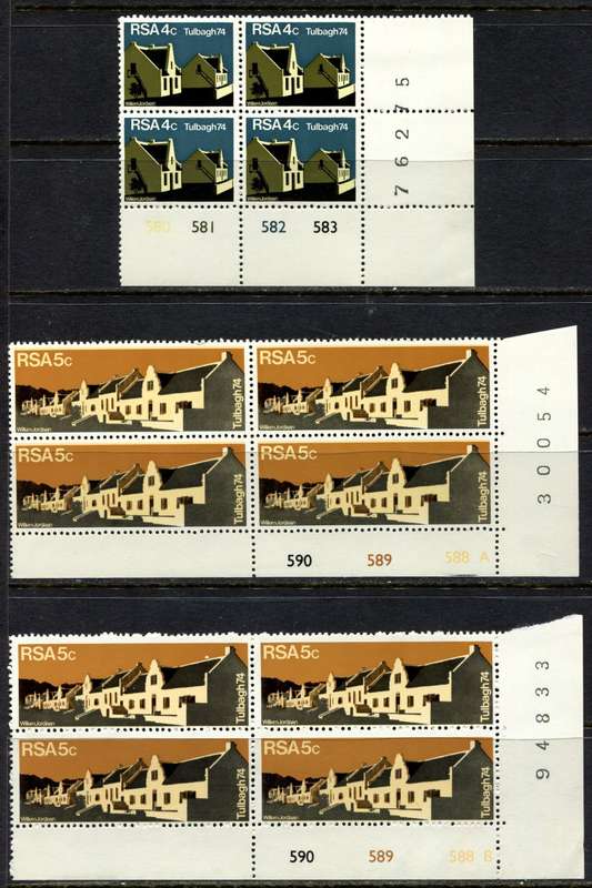 RSA - 3 Control Blocks of 4 - 1974 - MNH