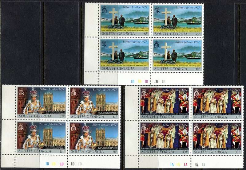 Falkland Islands/ South Georgia - Set of 3 Control Blocks of 4 - 1977 - MNH