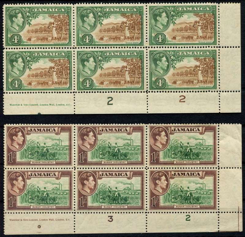 Jamaica - 2 Control/Inscription Blocks of 6  - 1938 - MM - Some Toning and Separation