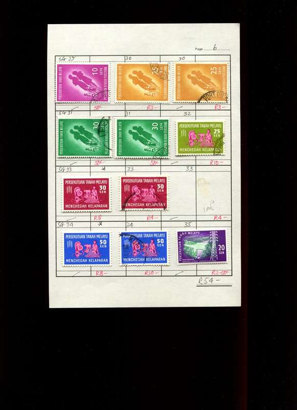 Malaysia - 11 Stamps Mounted (Hinged) on Approval Page