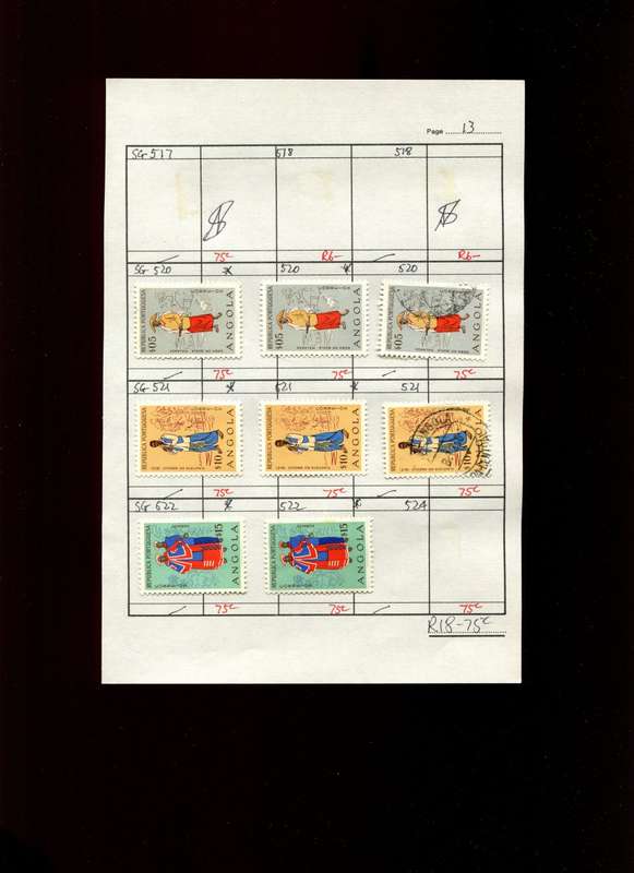 Angola - 8 Stamps Mounted (Hinged) on Approval Page