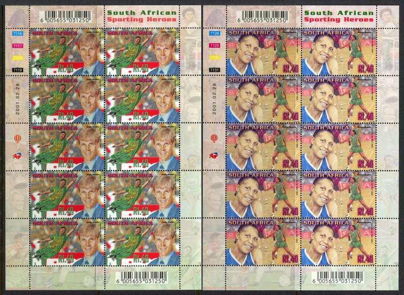 RSA - Set of 10 Full Sheets of 10 - 2001 - MNH