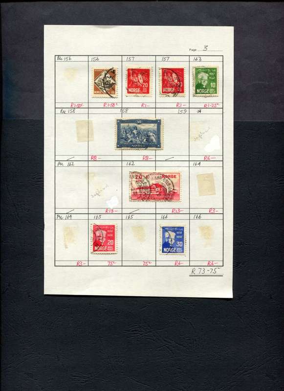Norway - 8 Stamps Mounted (Hinged) on Approval Page