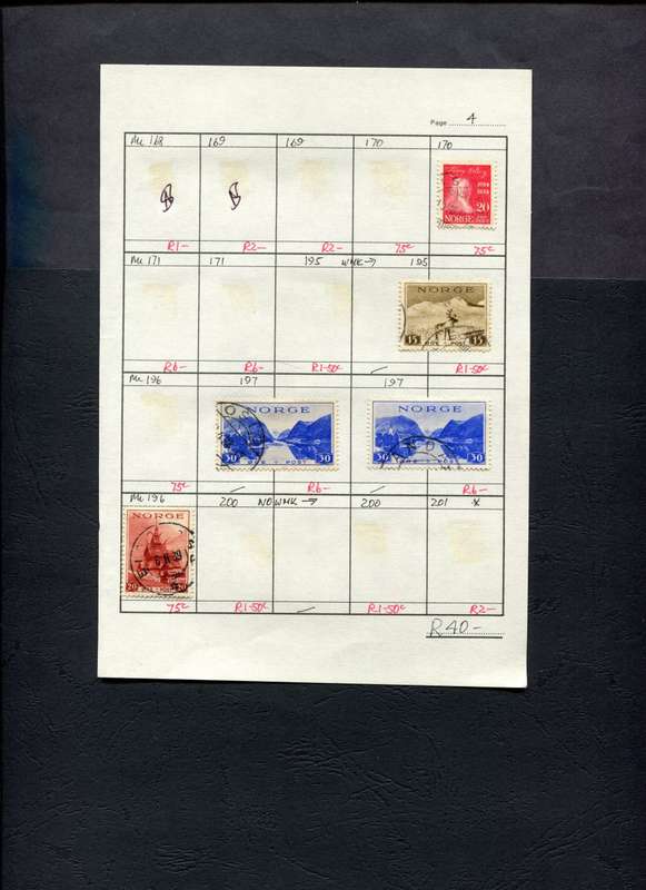 Norway - 5 Stamps Mounted (Hinged) on Approval Page
