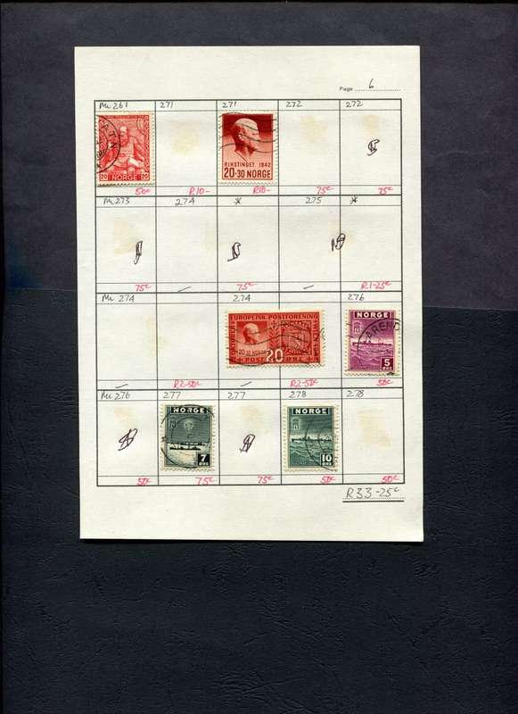 Norway - 6 Stamps Mounted (Hinged) on Approval Page