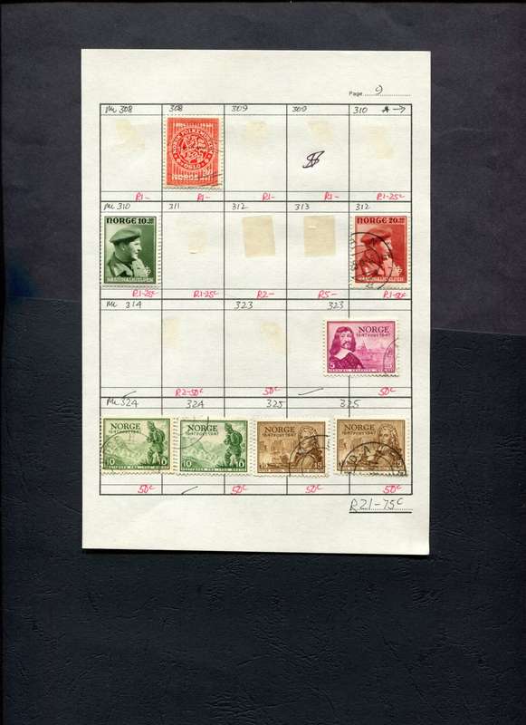 Norway - 8 Stamps Mounted (Hinged) on Approval Page