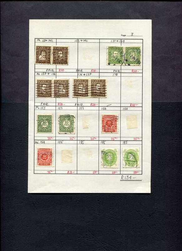 Denmark - 14 Stamps Mounted (Hinged) on Approval Page