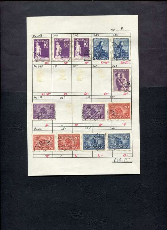 Denmark - 13 Stamps Mounted (Hinged) on Approval Page