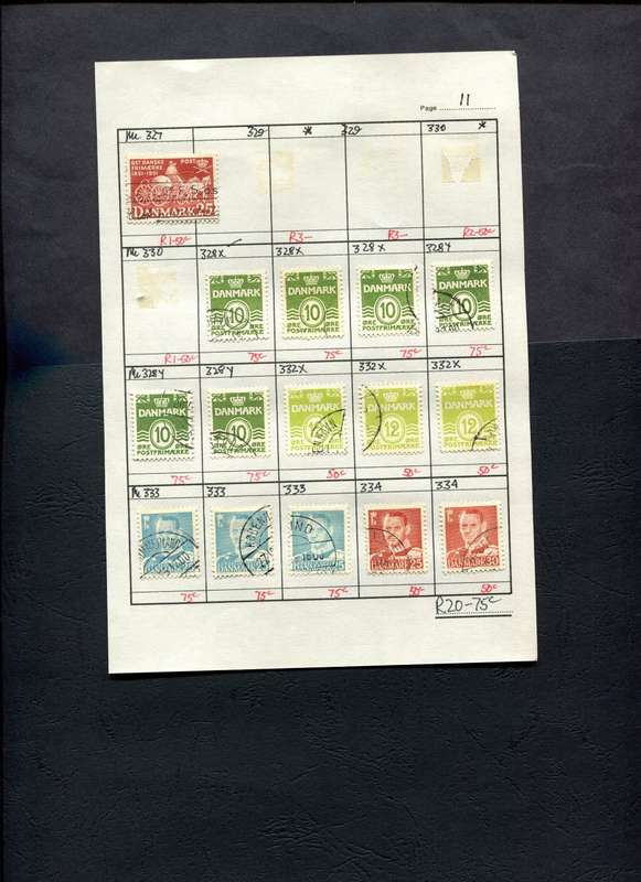 Denmark - 15 Stamps Mounted (Hinged) on Approval Page