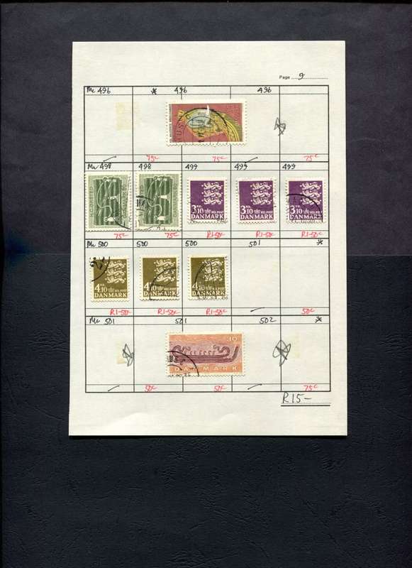 Denmark - 10 Stamps Mounted (Hinged) on Approval Page