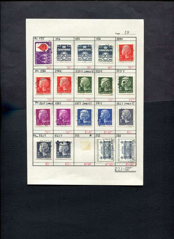 Denmark - 19 Stamps Mounted (Hinged) on Approval Page