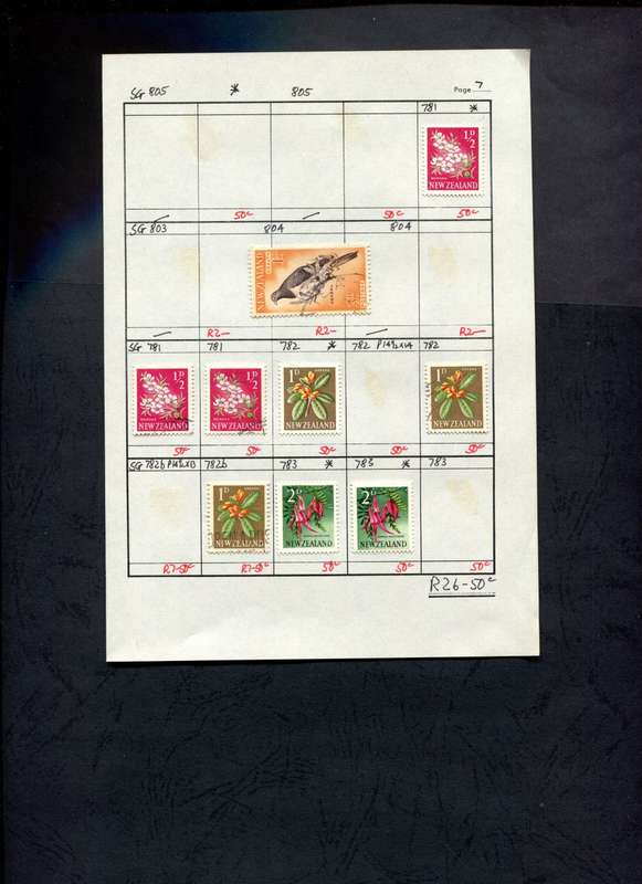 New Zealand - 9 Stamps Mounted (Hinged) on Approval Page