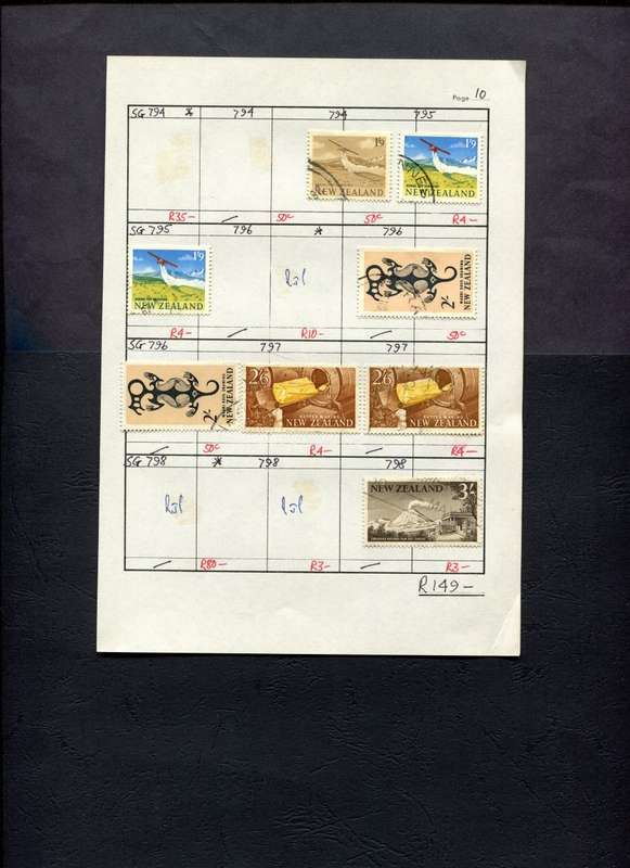 New Zealand - 8 Stamps Mounted (Hinged) on Approval Page