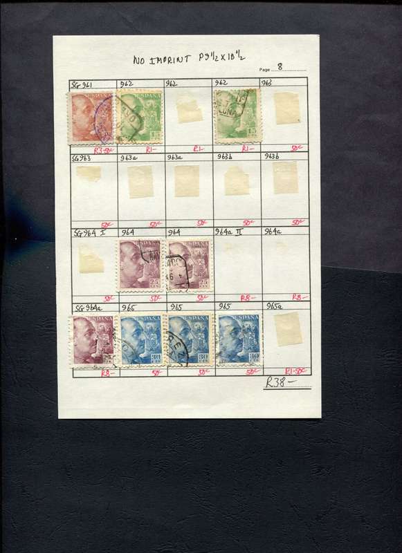 Spain - 9 Stamps Mounted (Hinged) on Approval Page