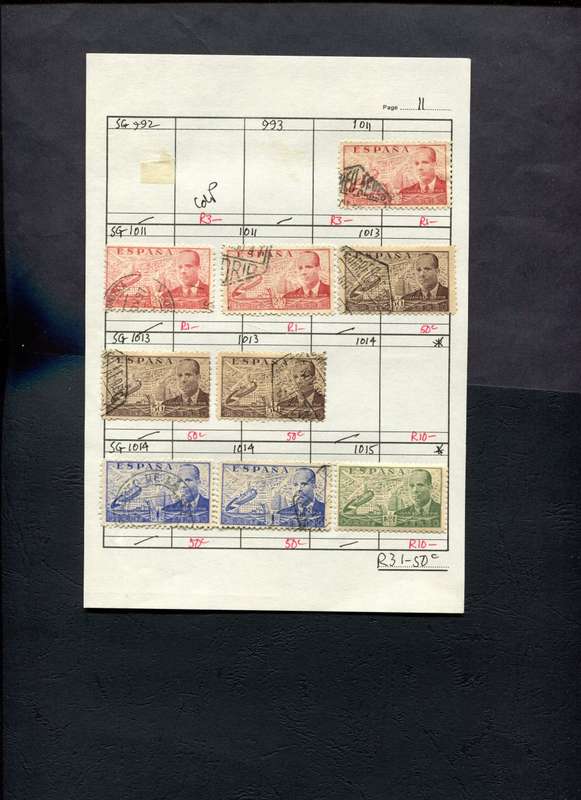 Spain - 9 Stamps Mounted (Hinged) on Approval Page