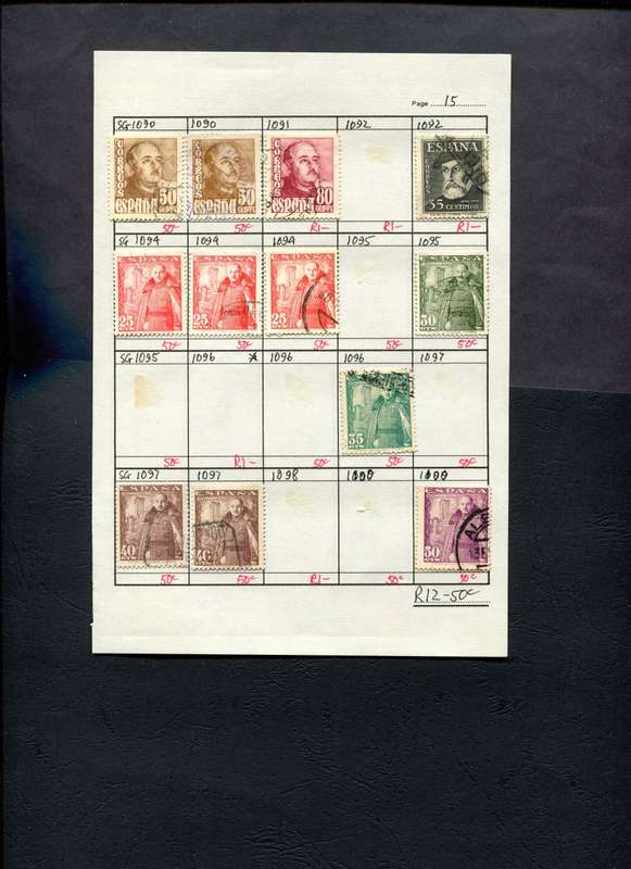 Spain - 12 Stamps Mounted (Hinged) on Approval Page