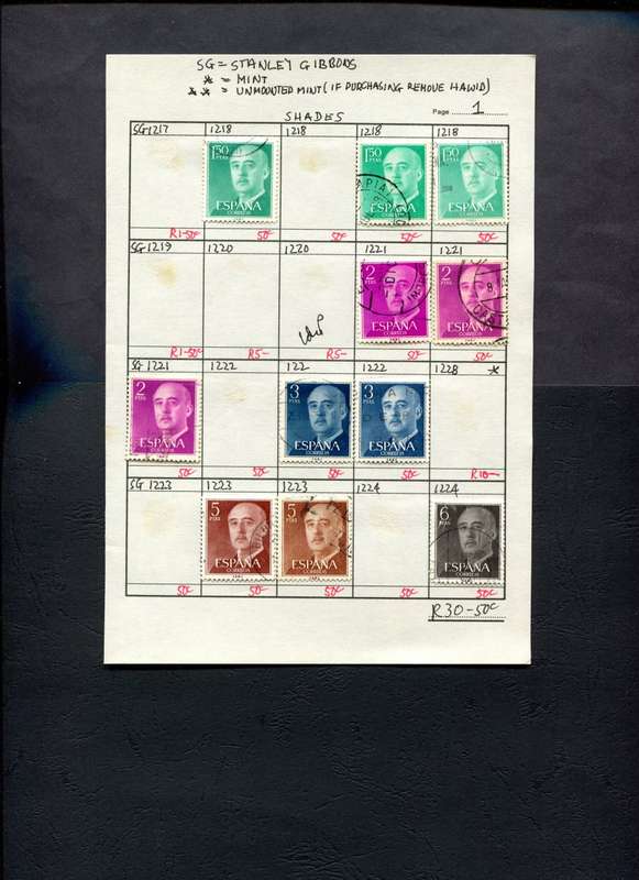 Spain - 11 Stamps Mounted (Hinged) on Approval Page