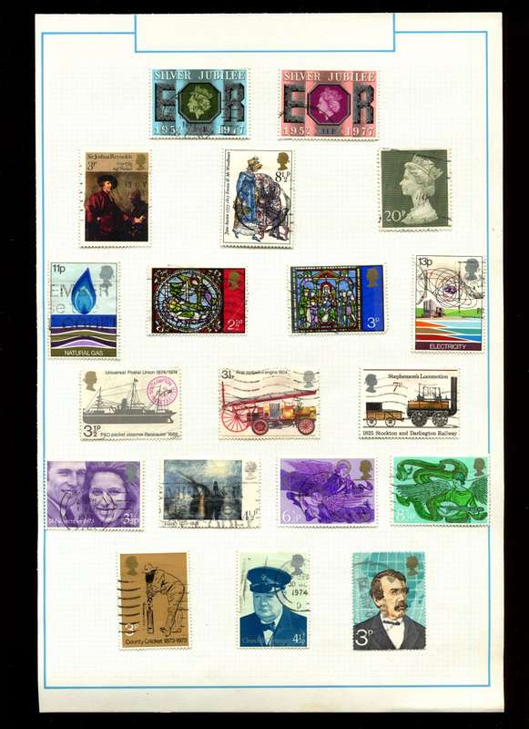 Great Britain - 19 Stamps on Old Album Page