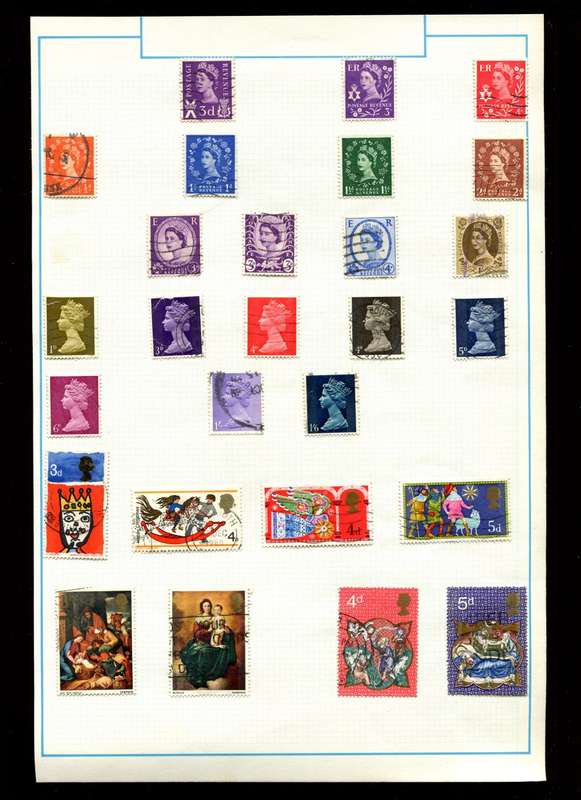Great Britain - 27 Stamps on Old Album Page