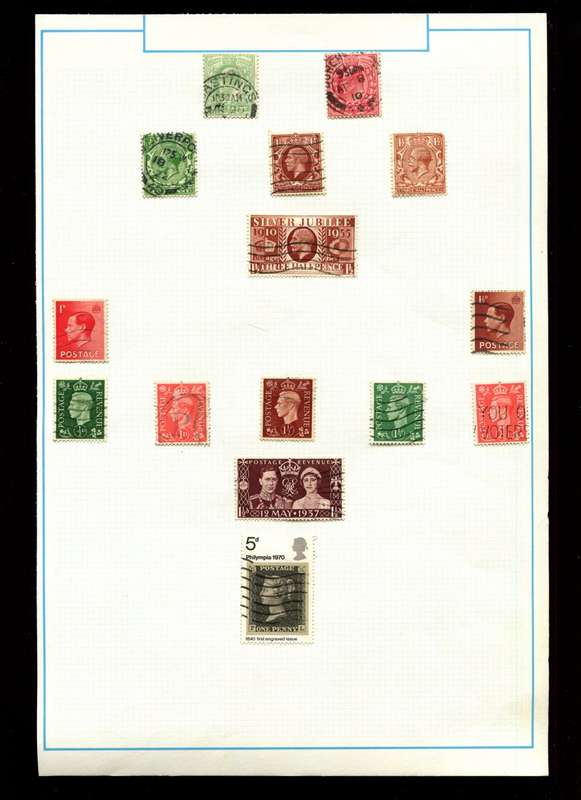 Great Britain - 15 Stamps on Old Album Page